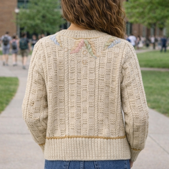 Liz Claiborne Cream Cardigan with Pastel Embroidery - Picture 6 of 6